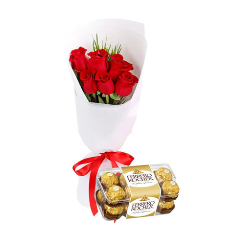 Ferrero Chocolate & Red Roses Bouquet