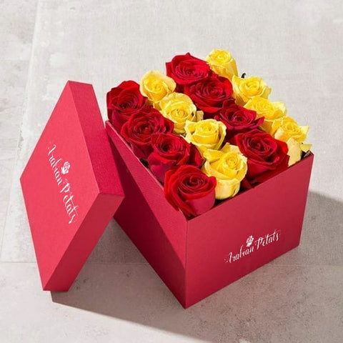 Red & Yellow Roses - Red Square Box - Arabian Petals (4570041057325)