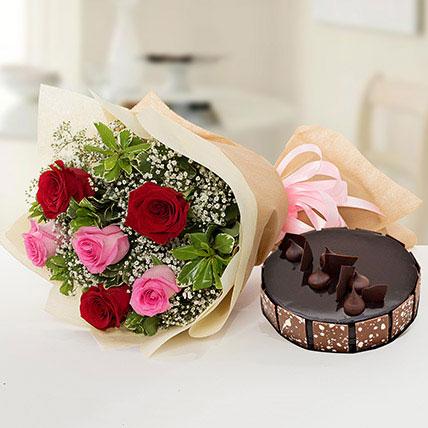 Beautiful Roses Bouquet With Chocolate Fudge Cake - Arabian Petals (1811932315706)