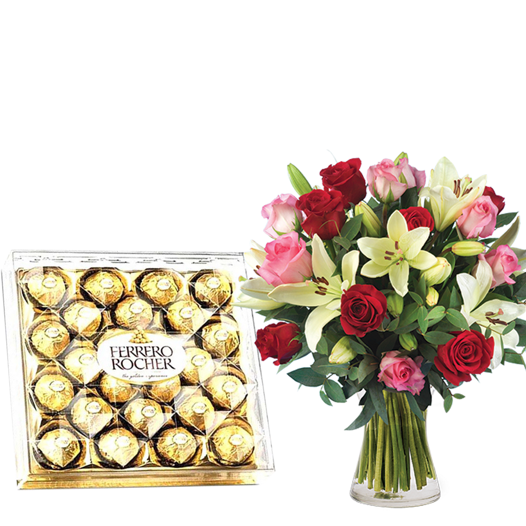 Love Cocktail-Roses and Lilies & Ferrero Rocher (5949098524836)