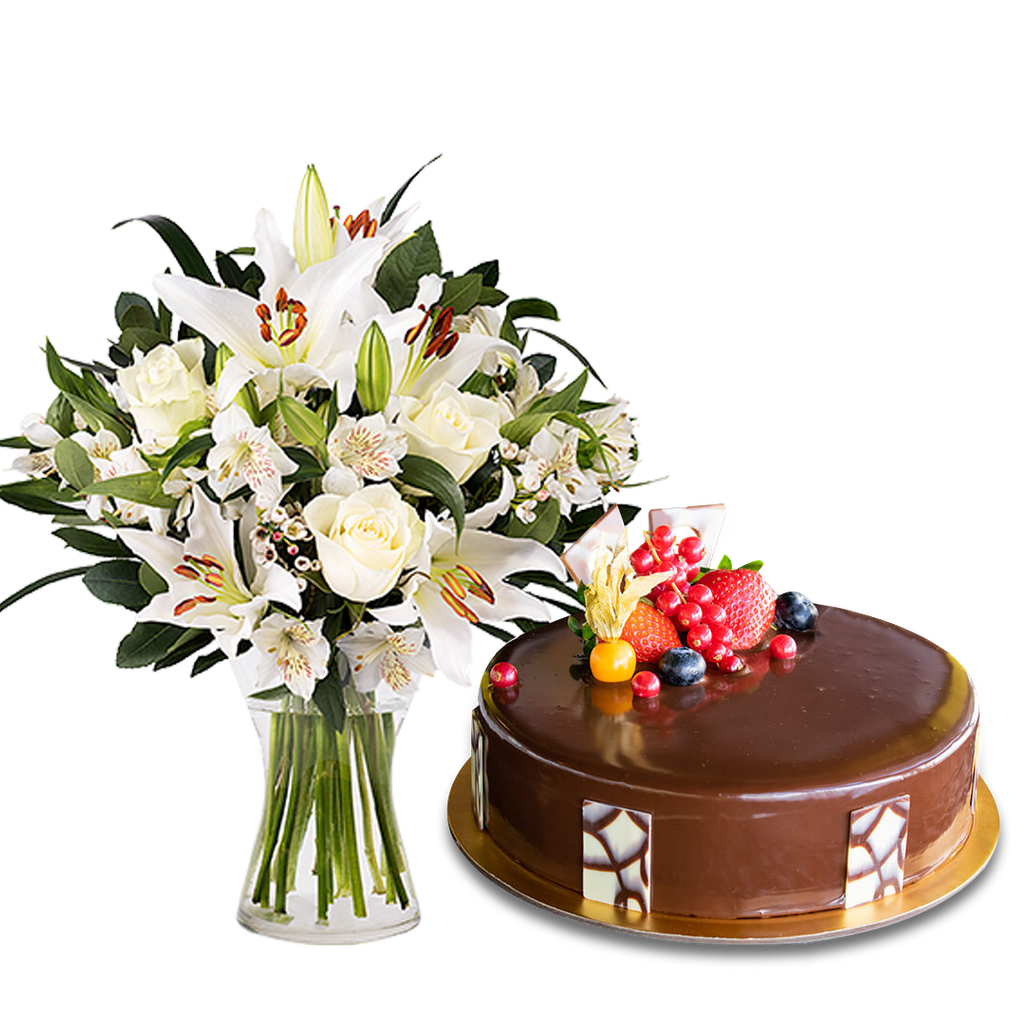 Choco Truffle & Innocent Love with Lilies and Roses (5956668883108)