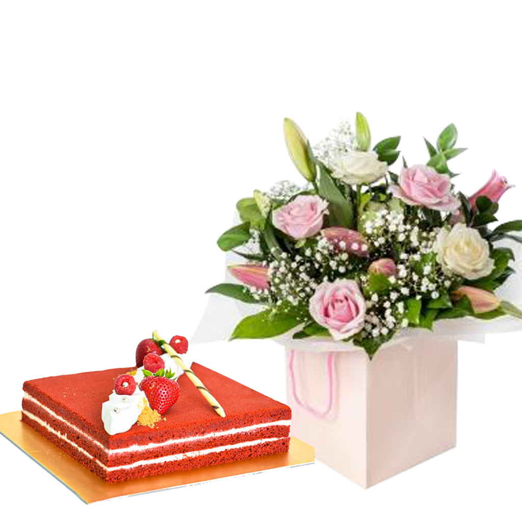 Magnificent Pink Rose with Lily & Red Velvet (5956825743524)