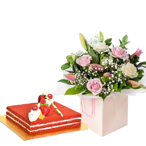 Magnificent Pink Rose with Lily & Red Velvet (5956825743524)