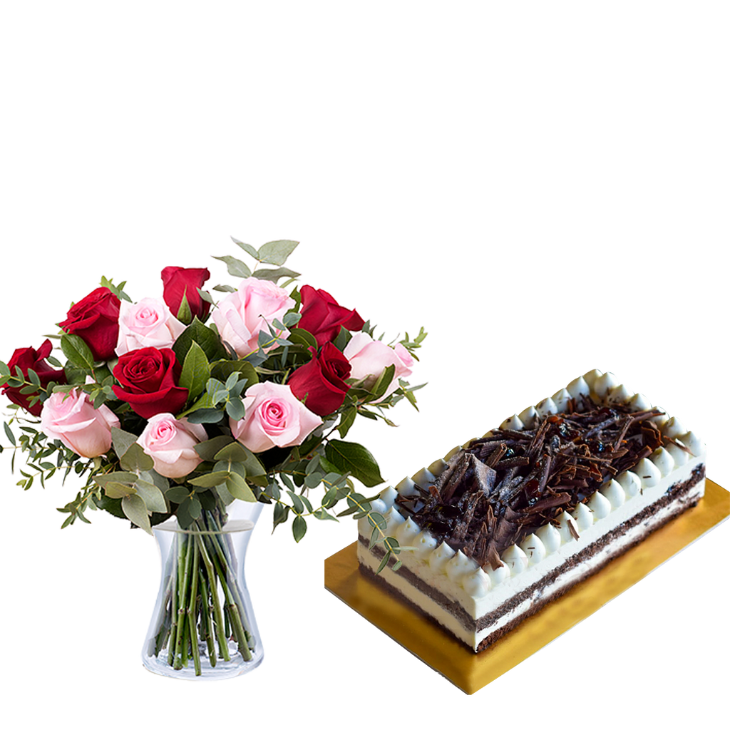 Love Actually-Red and Pink Roses & Fudge Cakes (5818584072356)