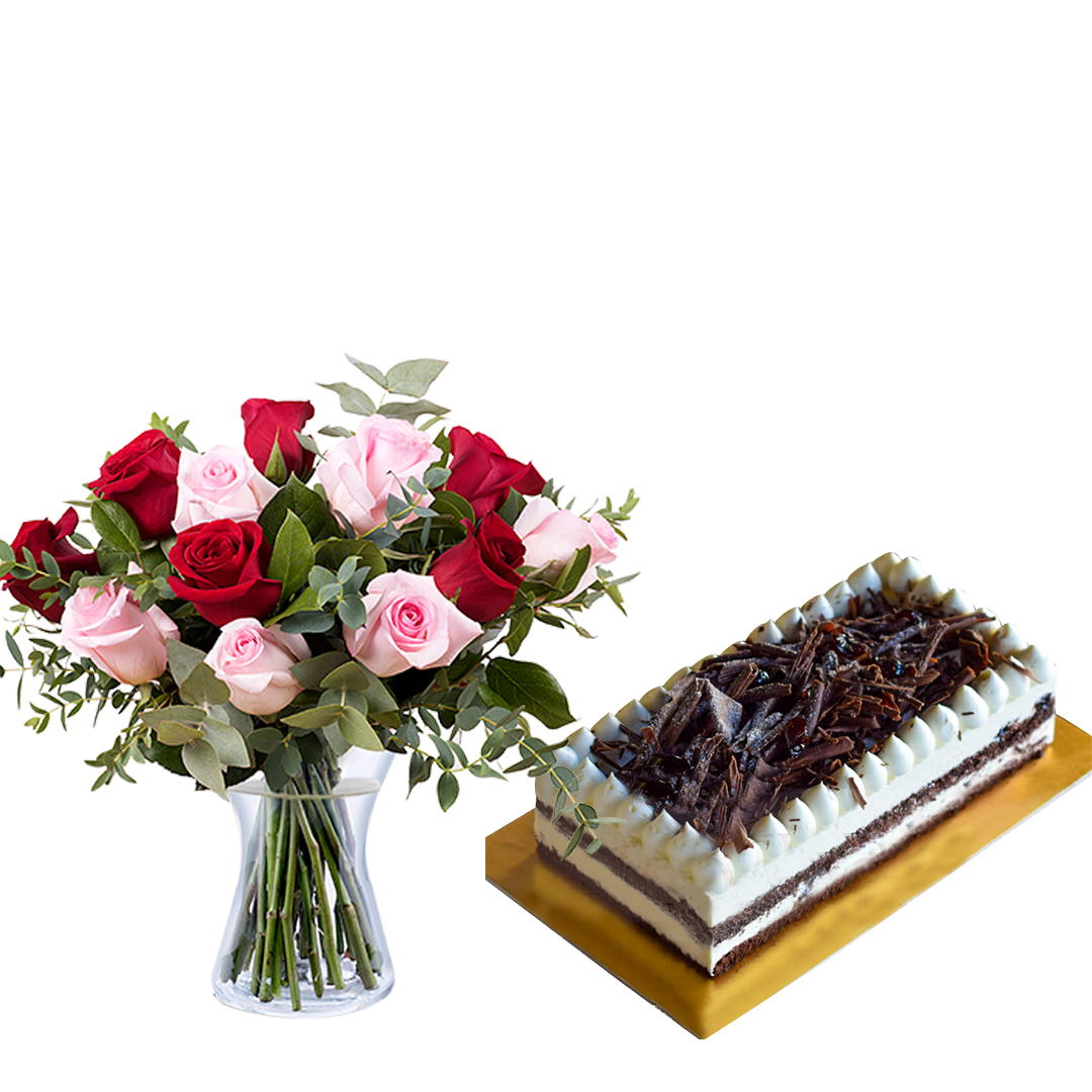 Love Actually-Red and Pink Roses & Fudge Cakes (5818584072356)