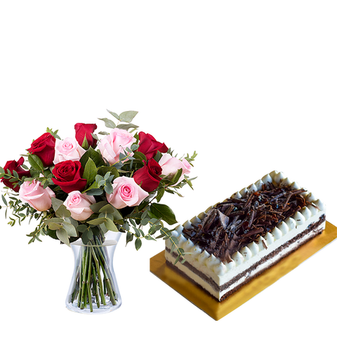 Love Actually-Red and Pink Roses & Fudge Cakes (5818584072356)