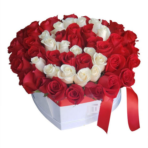 Initial Heart shaped box filled with red roses and letter written in middle with white roses - VD (6030502264996)