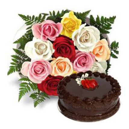 Multi Roses with Fudge Cake - FWR - Arabian Petals (1630394548282)