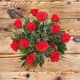 Valentine 12 Long Stem Red Roses in a vase  & 200 G Ferrero Rocher
